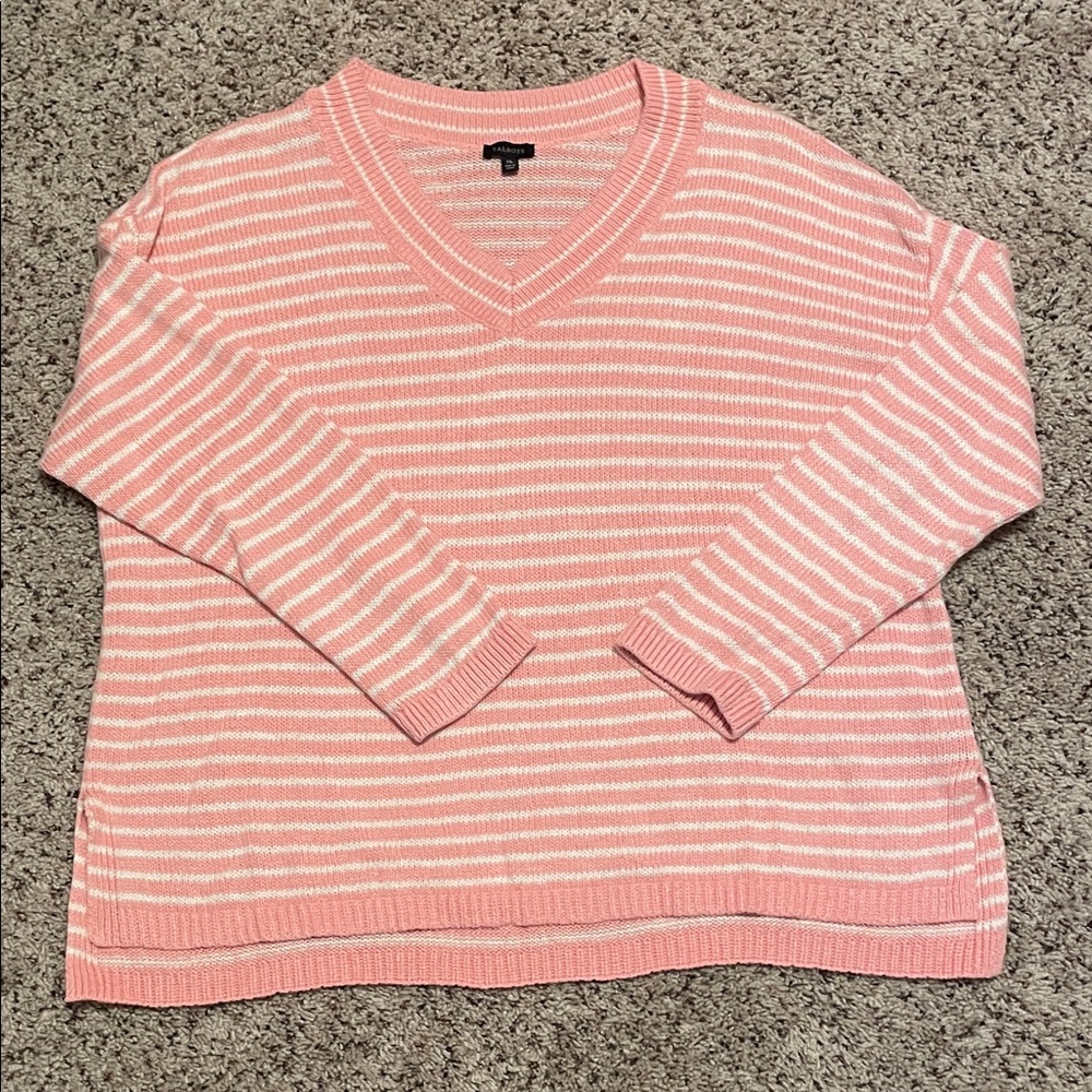 Talbots Pink and White V-Neck Linen /Cotton Sweater